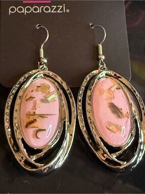 paparazzi Pink Oval Drop Earrings with Silver Frames